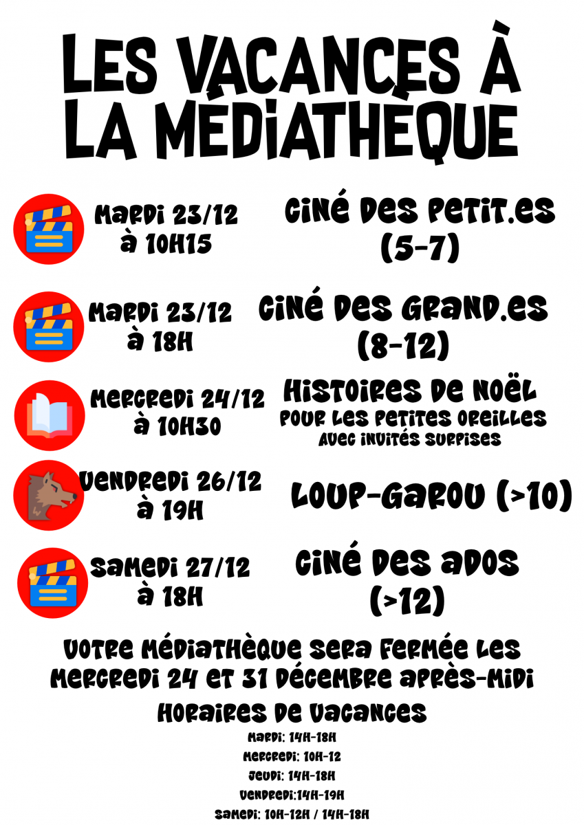 programme des vacances de la médiathèque